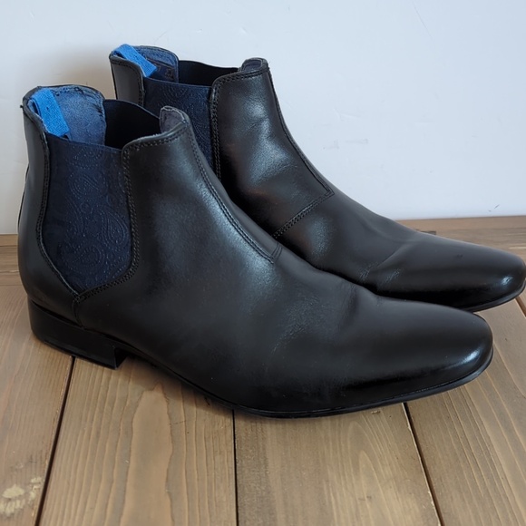 Ted Baker Black Leather w/ Paisley Print Boots - Picture 3 of 13